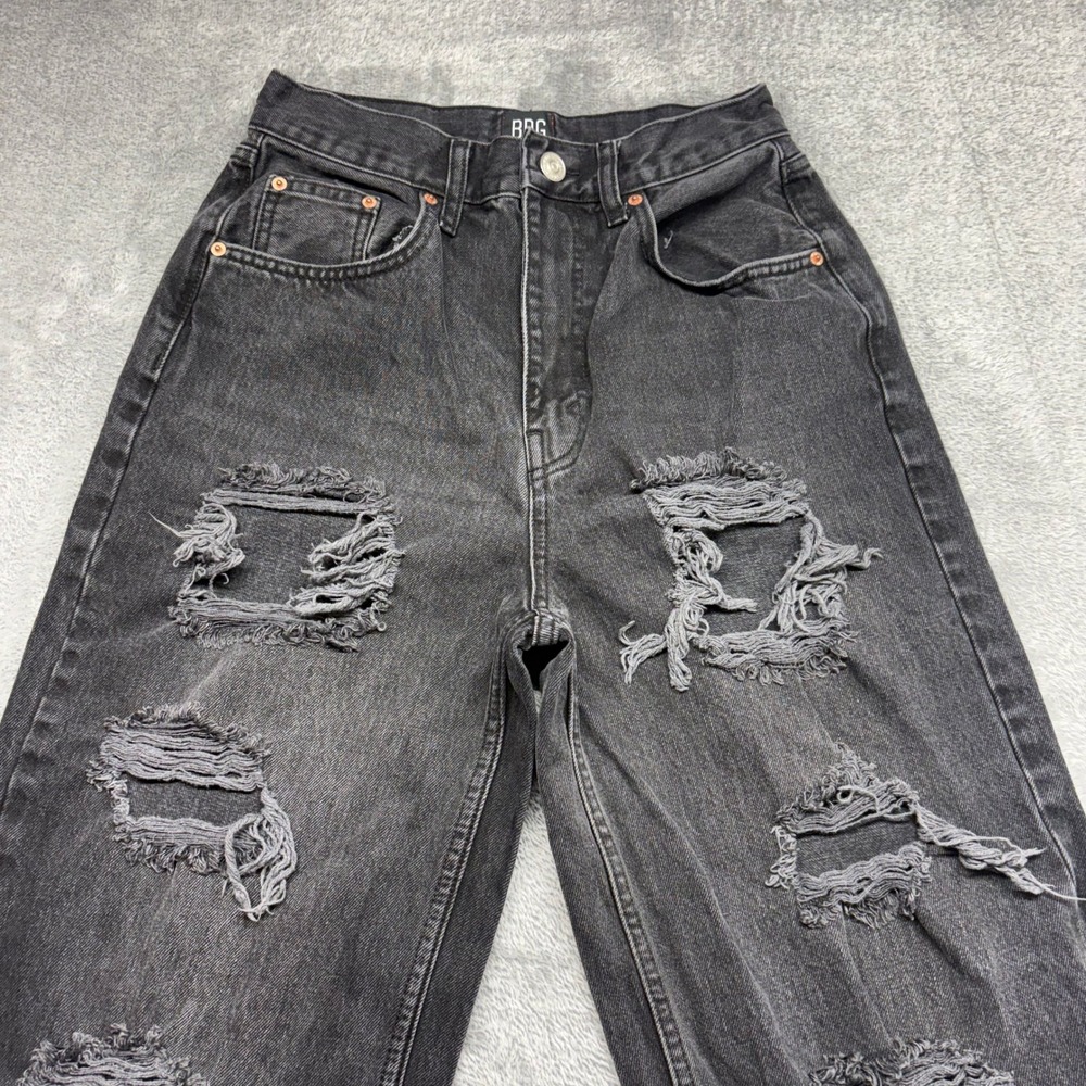 BDG High-Rise Baggy Jeans Women 28 Black Excellent Distressed Ripped Denim - Picture 2 of 13